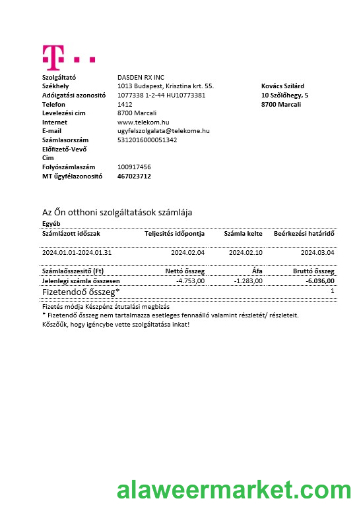 Hungary Magyartel business utility bill template in Word and PDF formats, fully editable